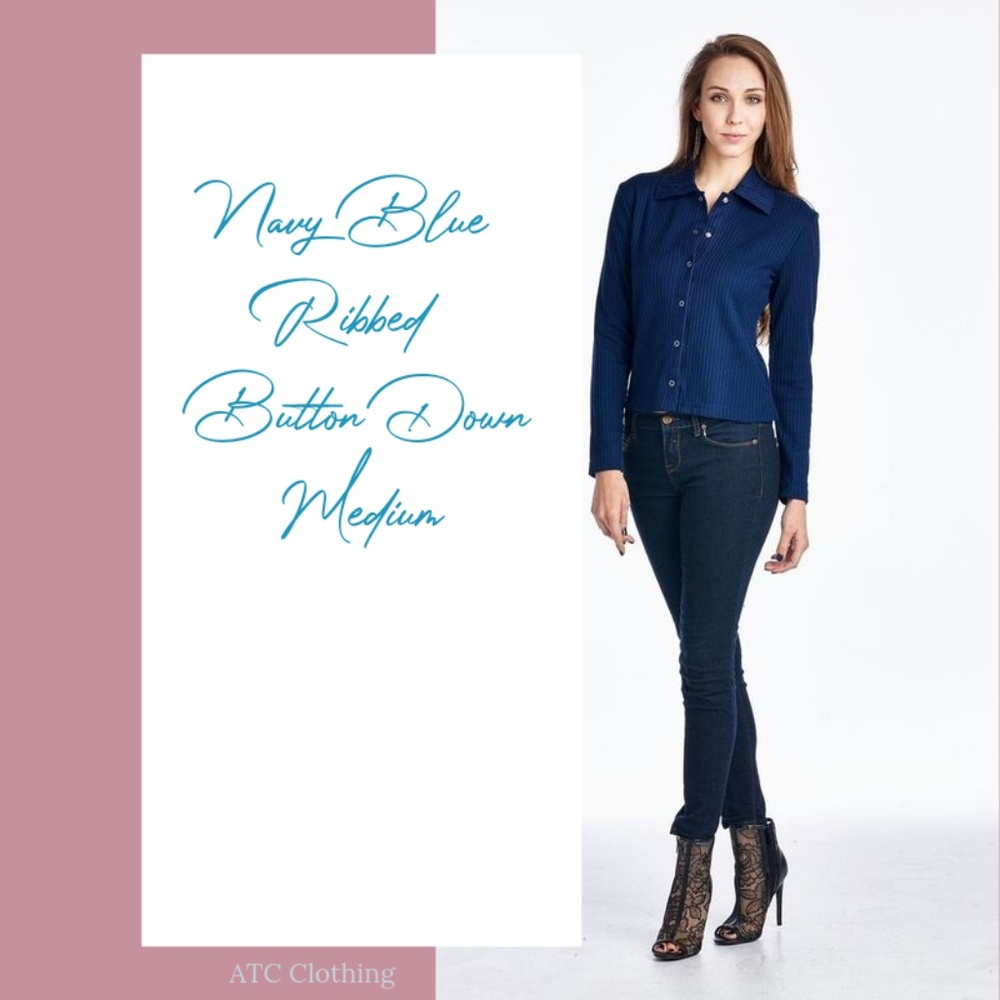 A3 Coolwear Navy Blue Ribbed Button Down Shirt Med